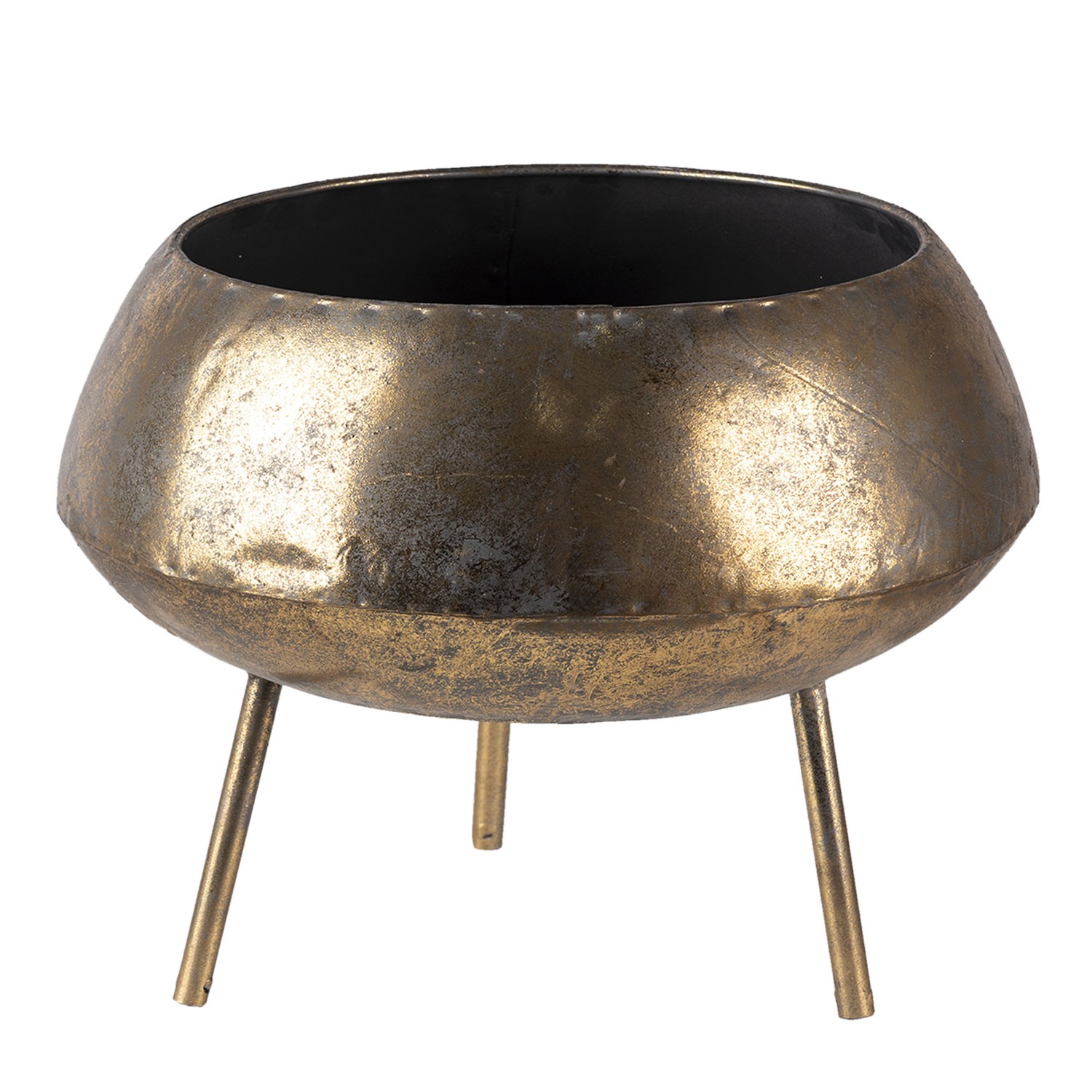 Zlatý kovový stolek s patinou na květiny - Ø 35*68 cm Clayre & Eef