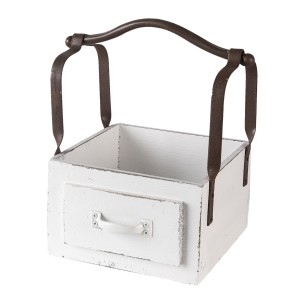 Bílá dřevěná retro bedýnka s rukojetí - 24*19*28 cm