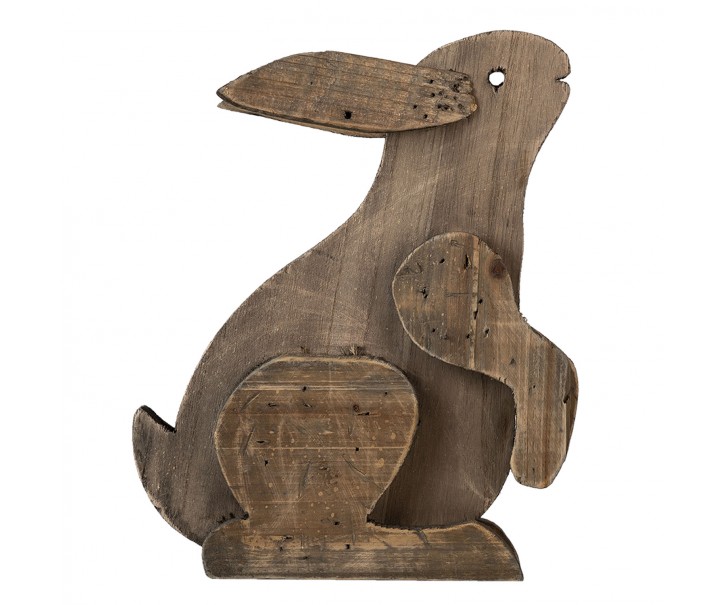 Hnědá dřevěná dekorativní soška sedícího králíka - 20*12*26 cm