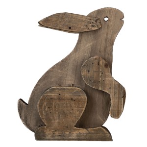 Hnědá dřevěná dekorativní soška sedícího králíka - 20*12*26 cm