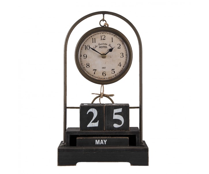 Kovové stolní hodiny s dřevěnými kostičkami alá kalendář - 23*12*39 cm