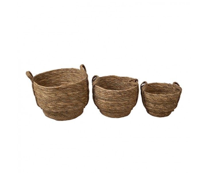 Sada přírodních pletených košíků s uchy (set 3 ks) - Ø 33*24 / Ø 27*19 / Ø 23*15 cm