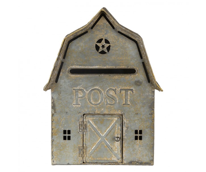 Šedá retro poštovní schránka ve tvaru domu Post - 26*11*35 cm