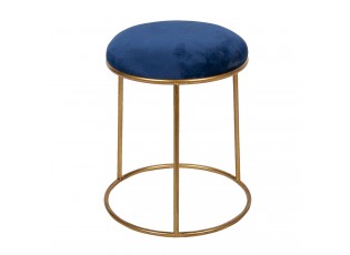 Zlatá kovová stolička s modrým sametovým sedákem - Ø 42*48 cm