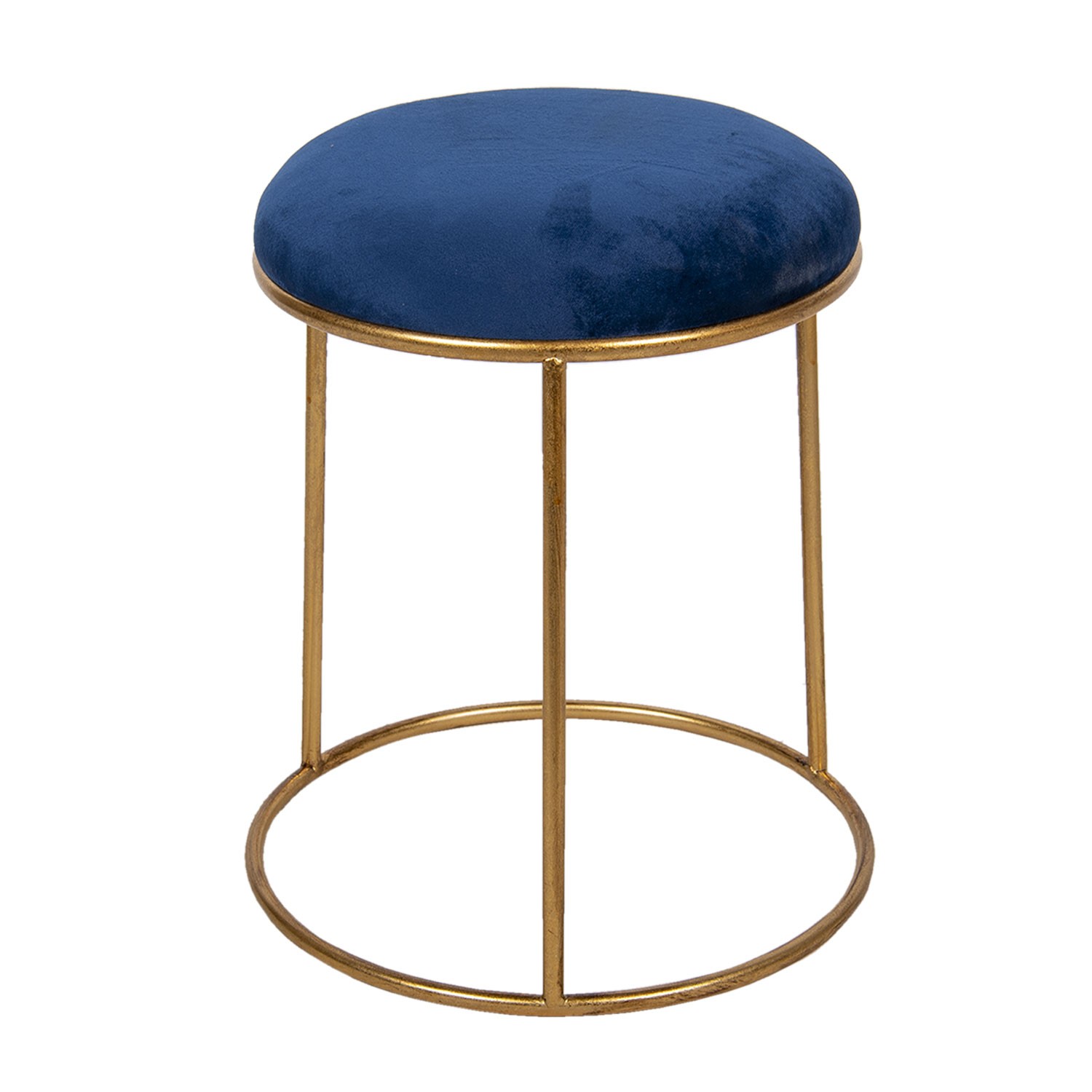 Zlatá kovová stolička s modrým sametovým sedákem - Ø 42*48 cm Clayre & Eef