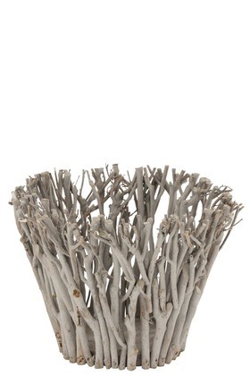 Šedý svícen z dřevěných větviček L - 30 * 38 cm