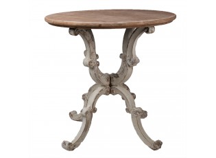 Bílo hnědý dřevěný vintage odkládací stolek - Ø 80*78 cm