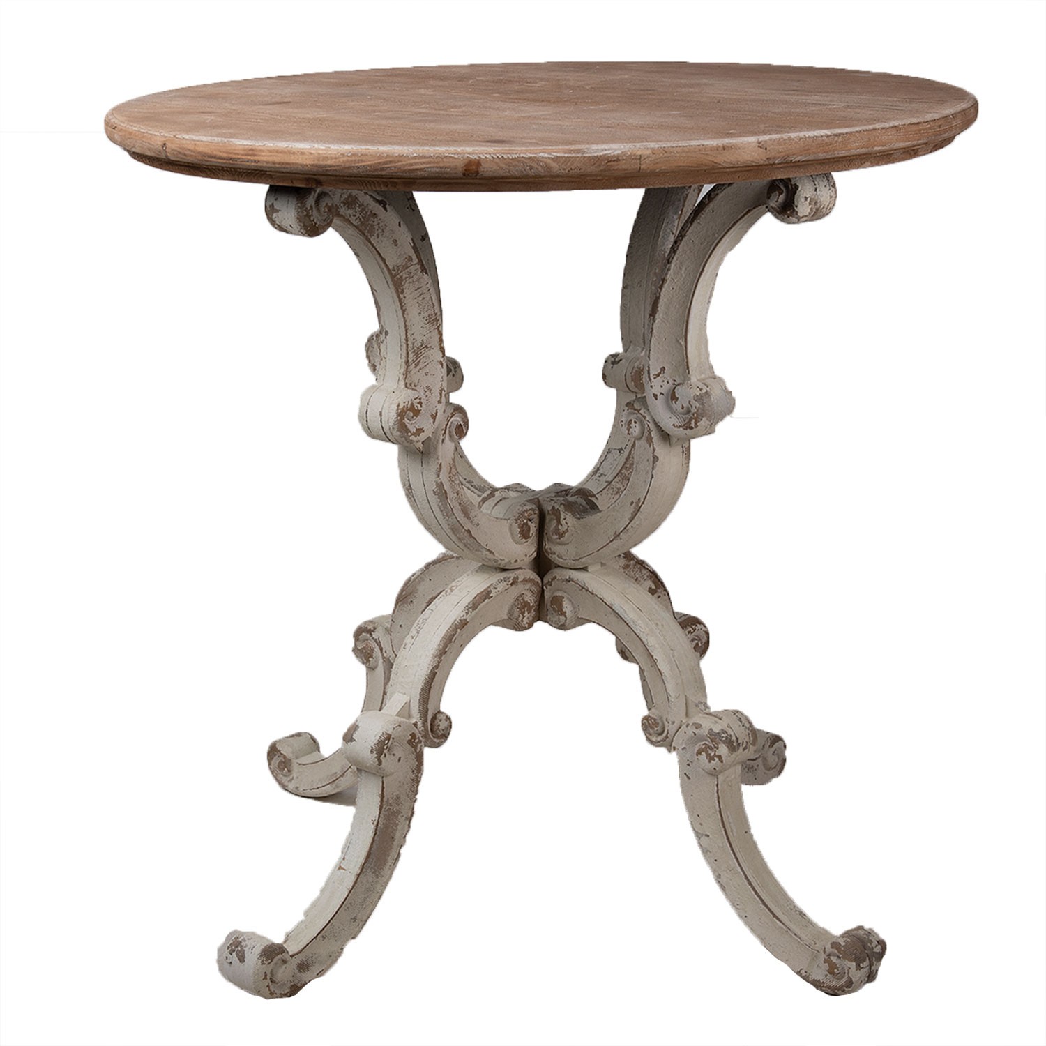Bílo hnědý dřevěný vintage odkládací stolek - Ø 80*78 cm Clayre & Eef