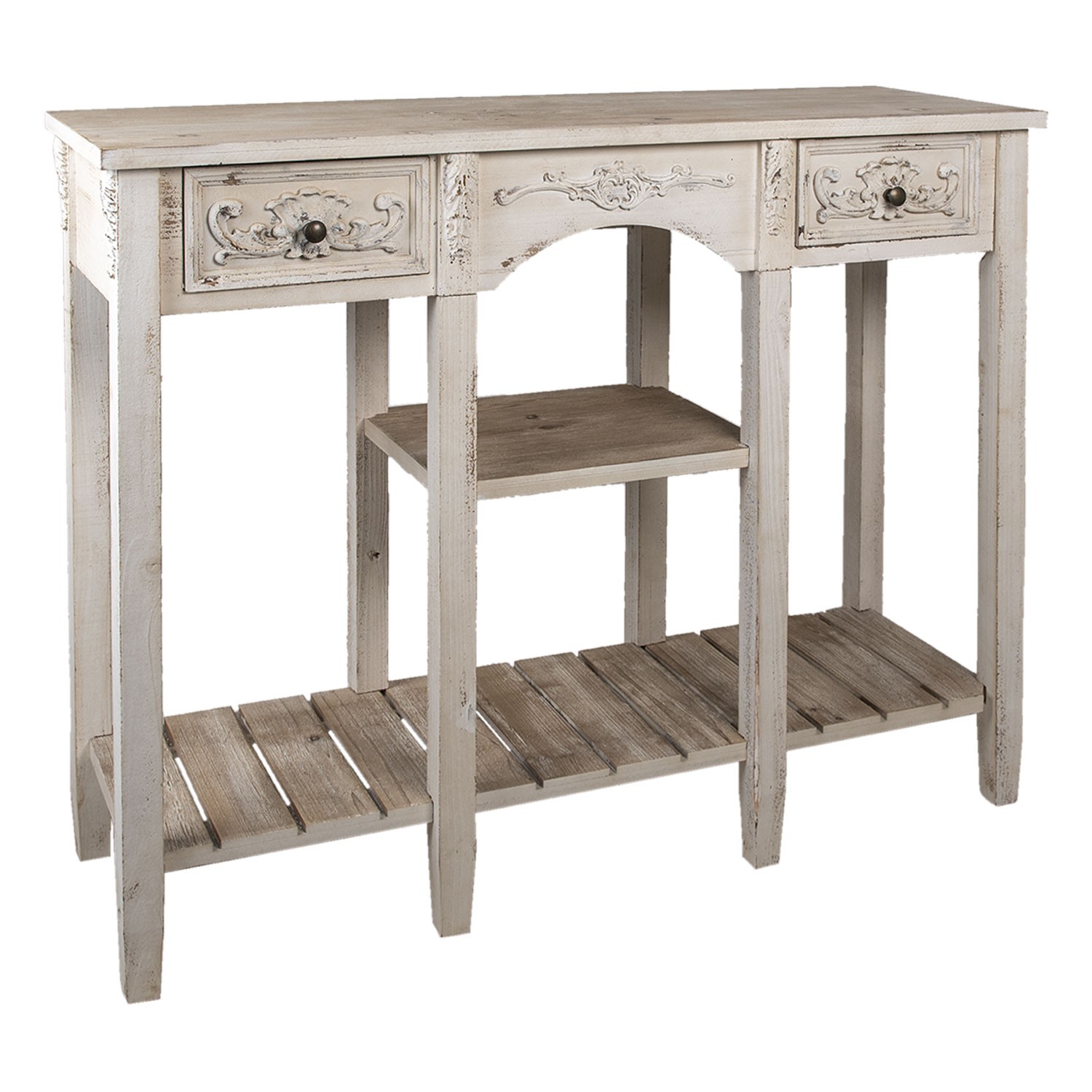 Bílý vintage dřevěný stolek Benedicto - 125*40*97 cm Clayre & Eef