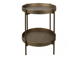 Zlatý kovový patrový odkládací stolek - Ø 52*60 cm