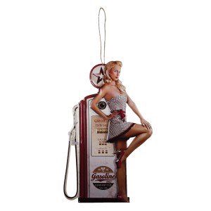 Nástěnná kovová cedule Gasoline s pin-up blondýnkou - 45*70 cm
