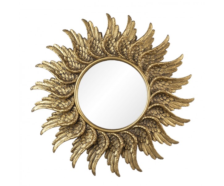 Zlaté zrcadlo v rámu z andělských křídel - Ø 47*3 cm