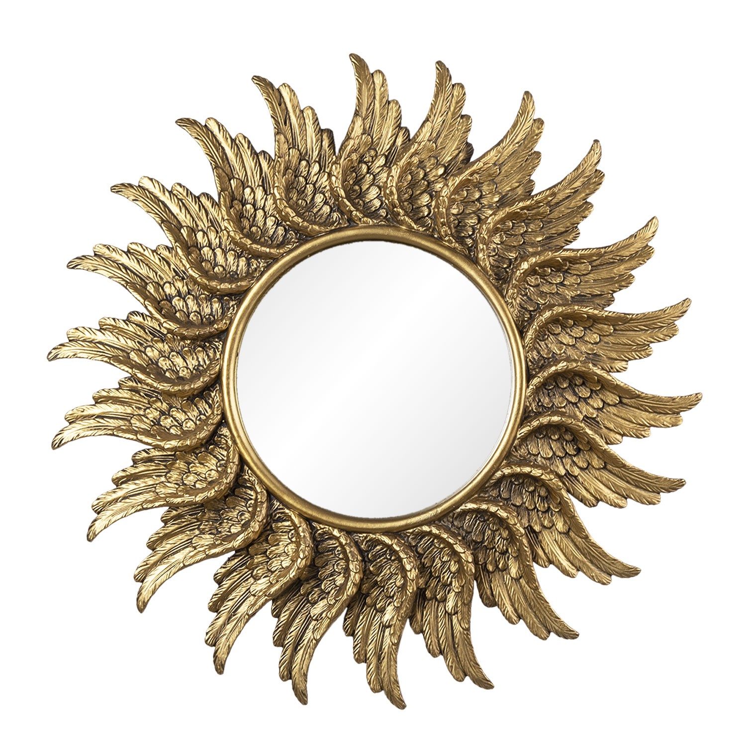 Zlaté zrcadlo v rámu z andělských křídel - Ø 47*3 cm 62S229