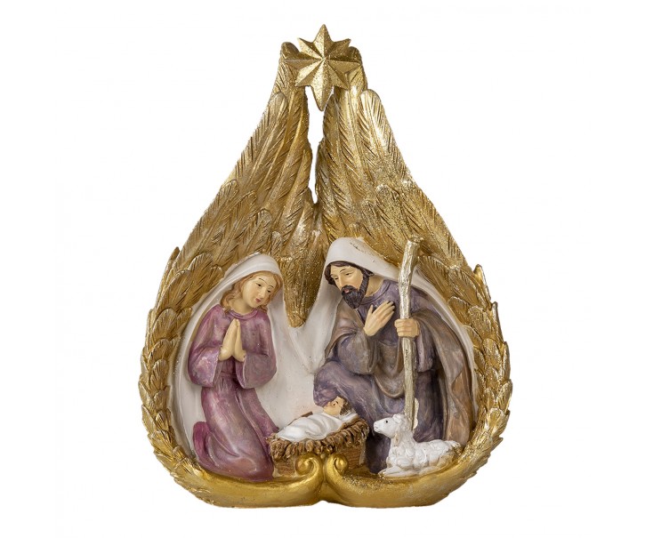 Vánoční betlém ve zlatých andělských křídlech s hvězdičkou - 21*8*27 cm