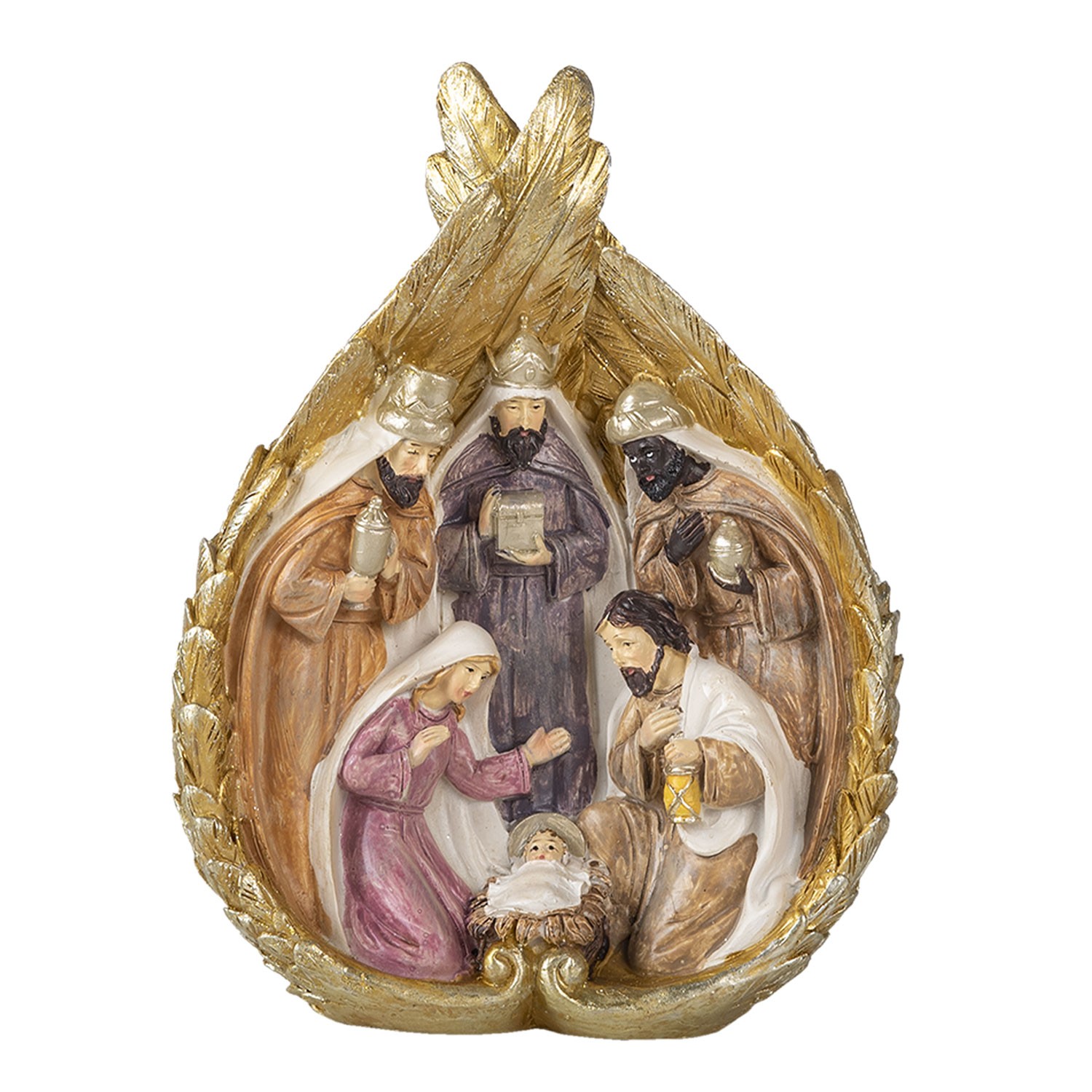 Vánoční betlém s krály ve zlatých andělských křídlech - 14*7*19 cm Clayre & Eef