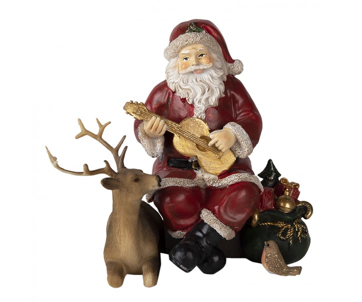 Dekorace hrajícího Santy na kytaru se sobem - 18*12*16 cm