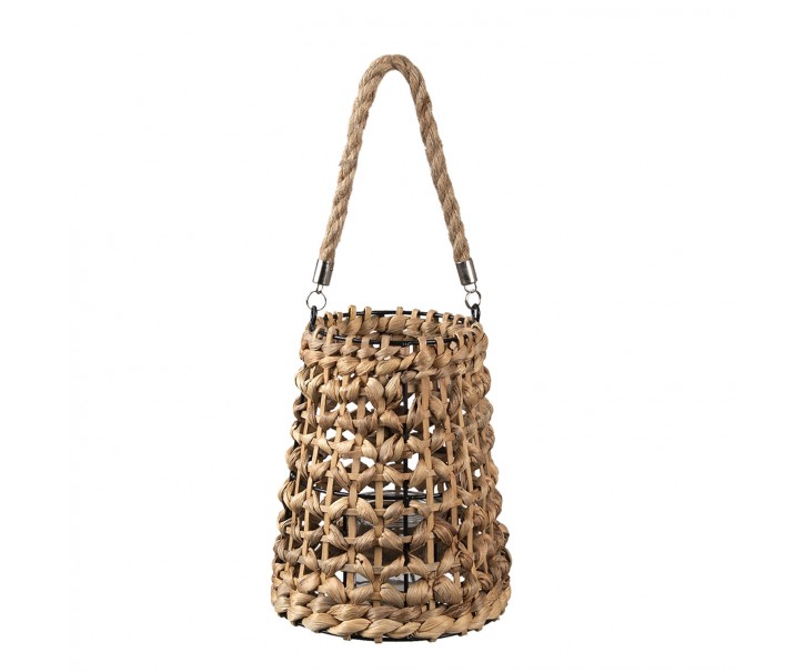 Hnědá pletená závěsná lucerna z listů - Ø 19*24 cm Clayre & Eef
