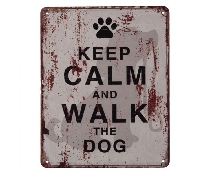 Nástěnná kovová cedule Keep Calm Walk a Dog - 20*25 cm