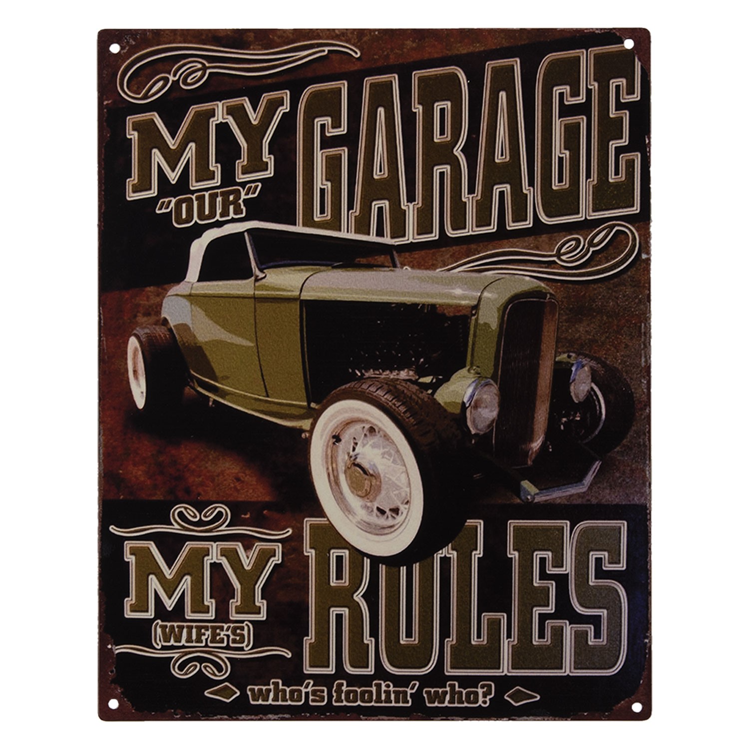 Nástěnná kovová cedule My Garage My Rules - 25*20 cm Clayre & Eef