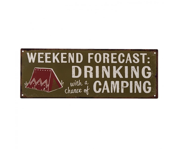 Nástěnná kovová cedule Drinking & Camping - 36*13 cm