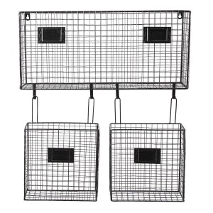 Černý kovový nástěnný stojan Set s košíky - 56*12*65 cm