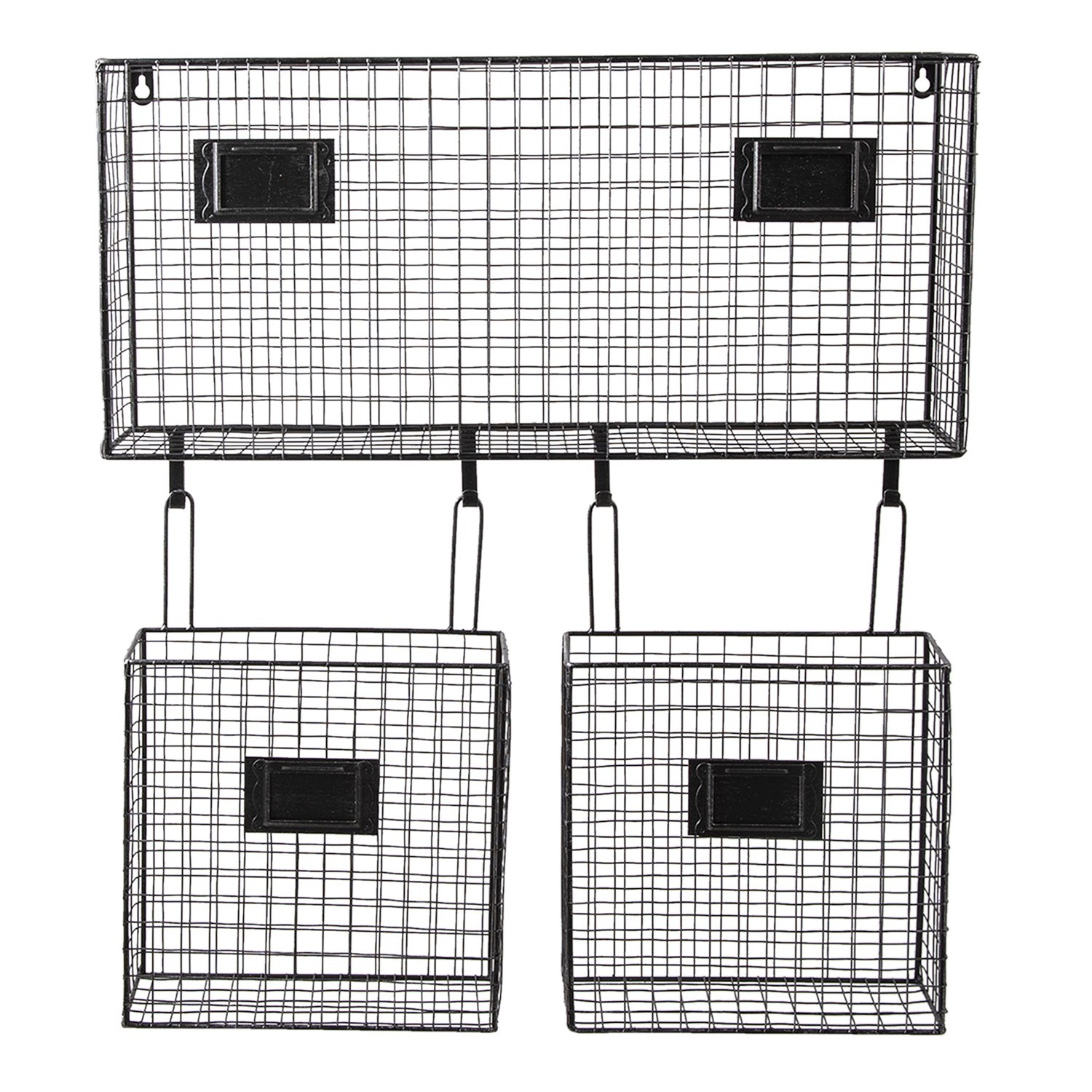 Černý kovový nástěnný stojan Set s košíky - 56*12*65 cm