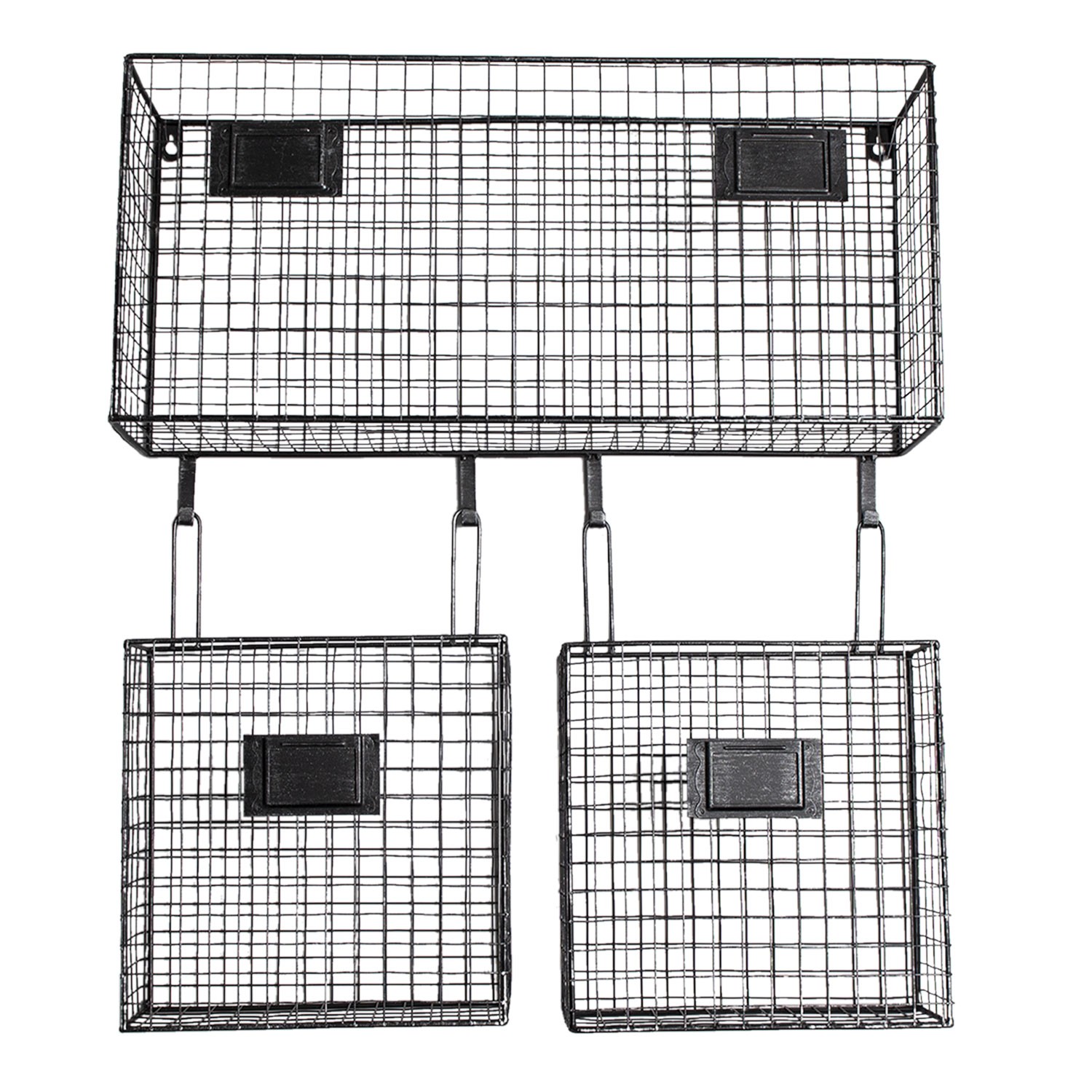 Černý kovový nástěnný stojan Set s košíky - 56*12*65 cm