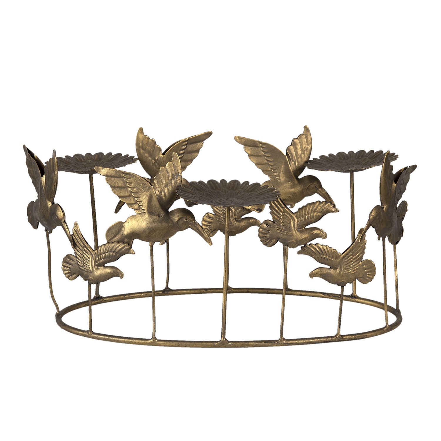 Zlatá kovová dekorace s ptáčky a květy - 37*22*19 cm Clayre & Eef