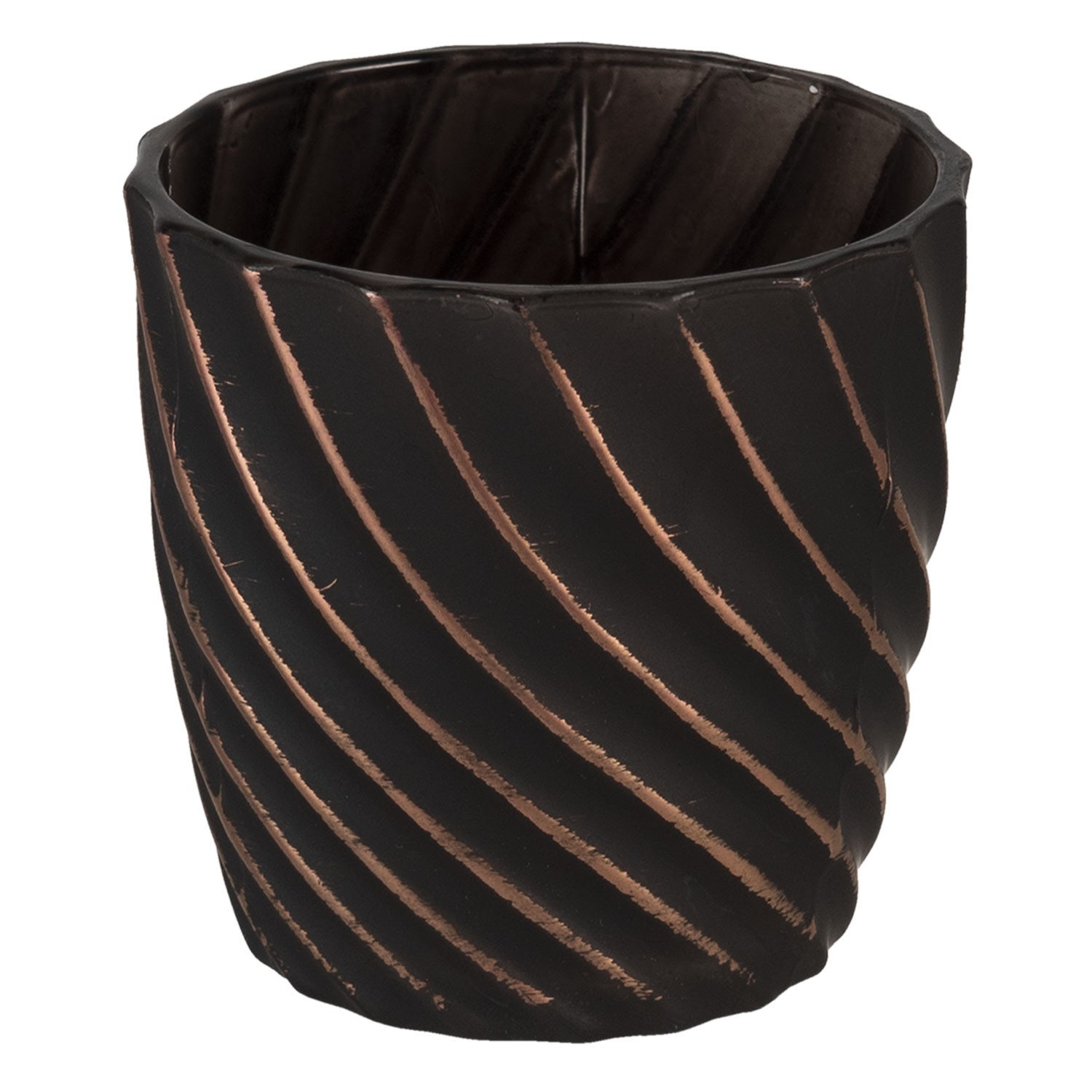 Černý skleněný svícen se zlatými pruhy M - Ø 9*9 cm