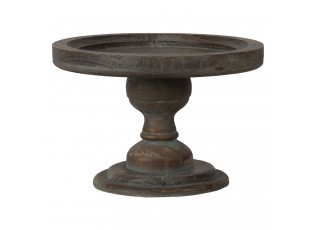 Hnědo-šedý dřevený odkládací talířek na noze - Ø 24*16 cm6 cm