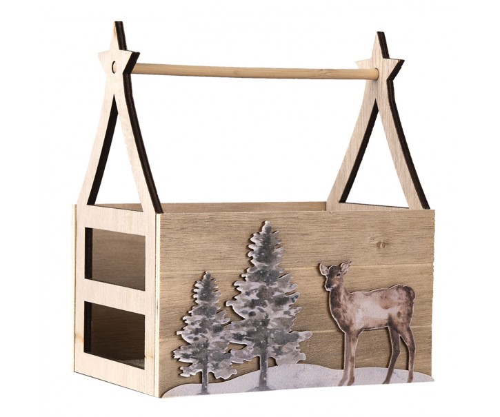 Hnědý dřevěný úložný box s jelenem a stromy - 16*11*18 cm