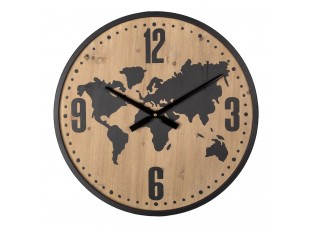 Hnědo černé nástěnné hodiny s mapou světa - Ø 50*4 cm / 1*AA
