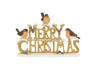 Zlatý dekorativní nápis Merry Christmas s ptáčky - 21*4*13 cm