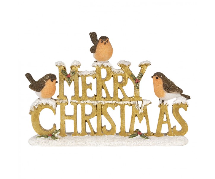 Zlatý dekorativní nápis Merry Christmas s ptáčky - 21*4*13 cm