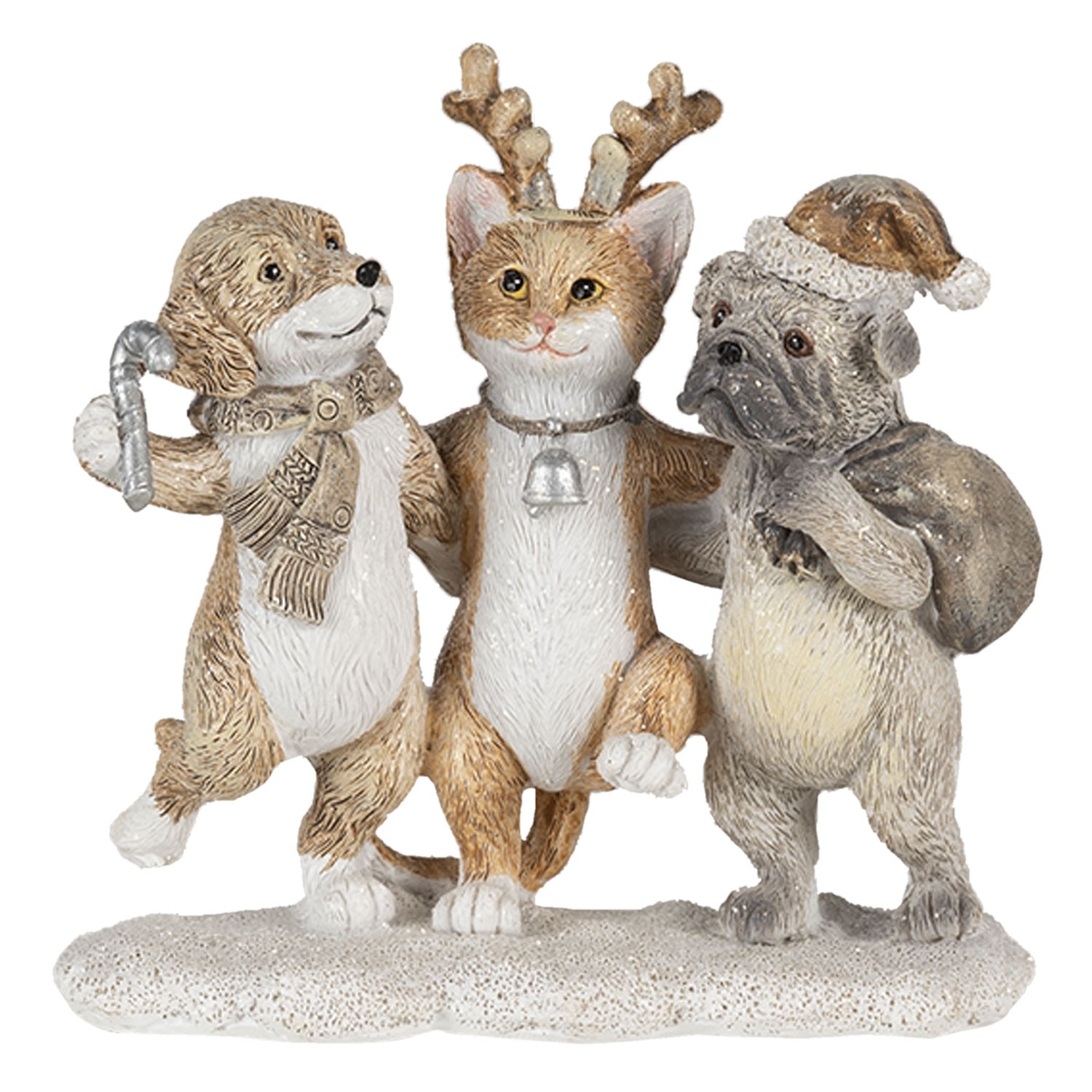 Vánoční dekorativní soška kočky a pejsků - 13*5*12 cm Clayre & Eef