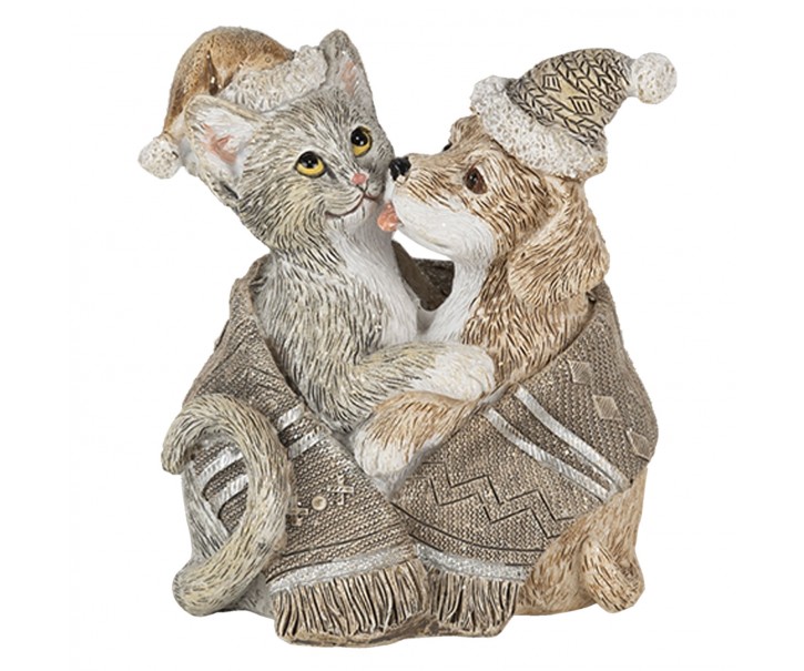 Vánoční dekorativní soška pejska a kočičky s čepicemi - 8*5*9 cm