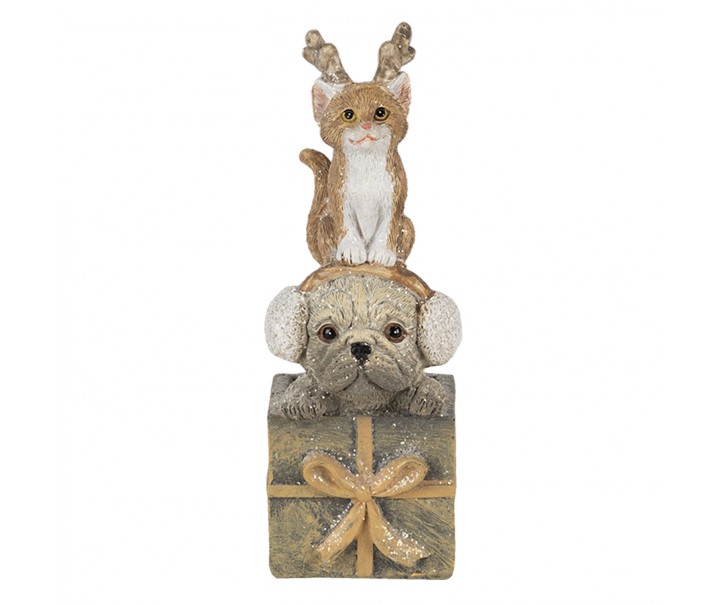 Vánoční dekorativní soška pejska a kočičky s dárkem - 5*5*13 cm