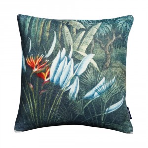 Sametový polštář se strelícií a listy - 45*45*10cm