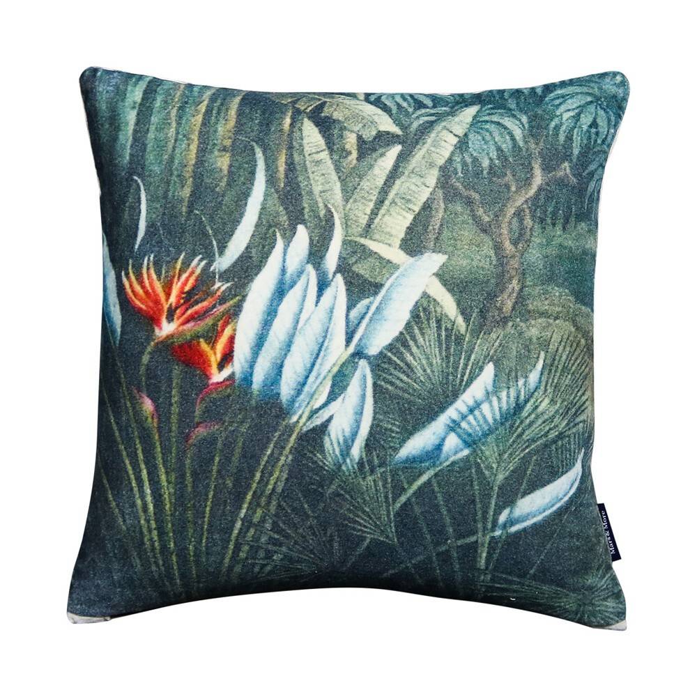 Sametový polštář se strelícií a listy - 45*45*10cm