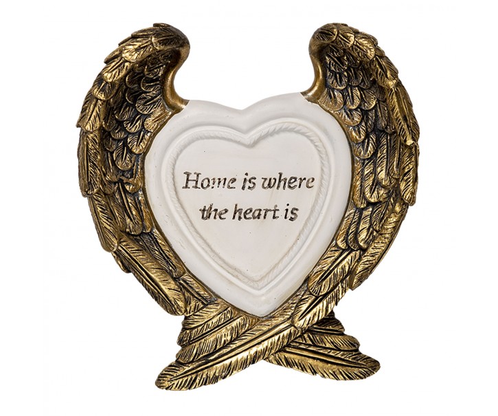 Dekorativní soška zlatých křídel s bílým srdcem - 12*3*13 cm