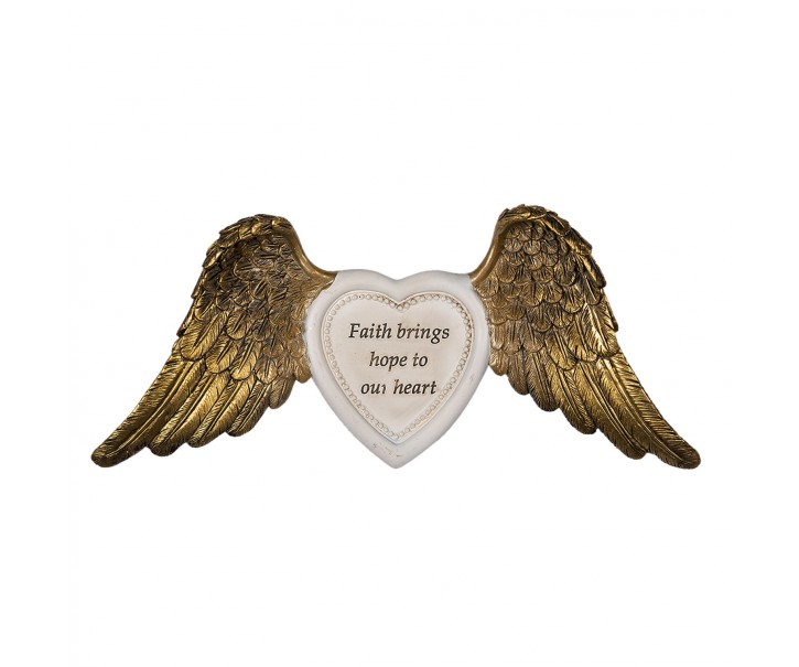 Závěsná dekorace bílé srdce se zlatými křídly - 24*2*10 cm