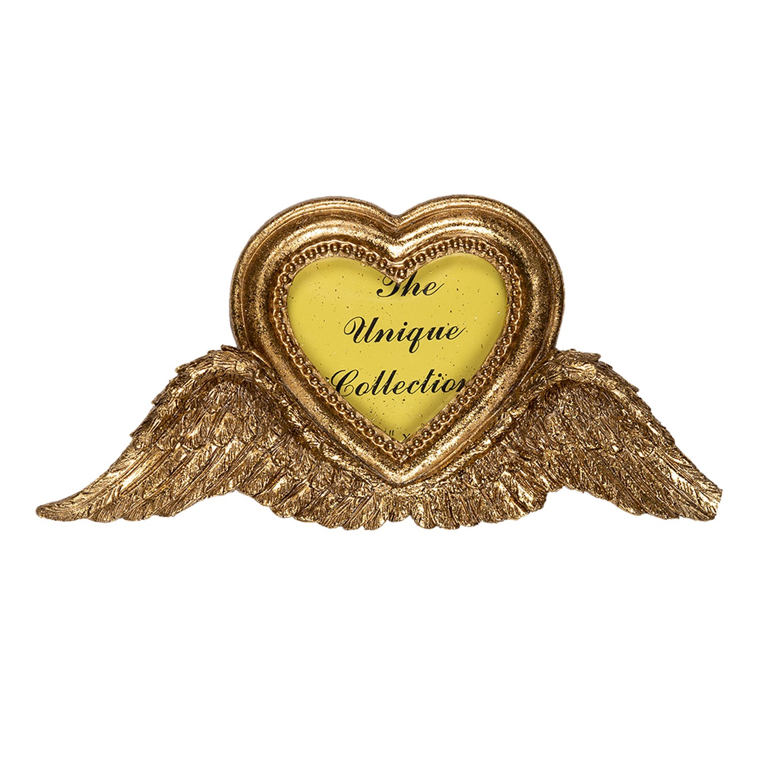 Zlatý fotorámeček s křídly a srdcem - 19*2*9 cm Clayre & Eef
