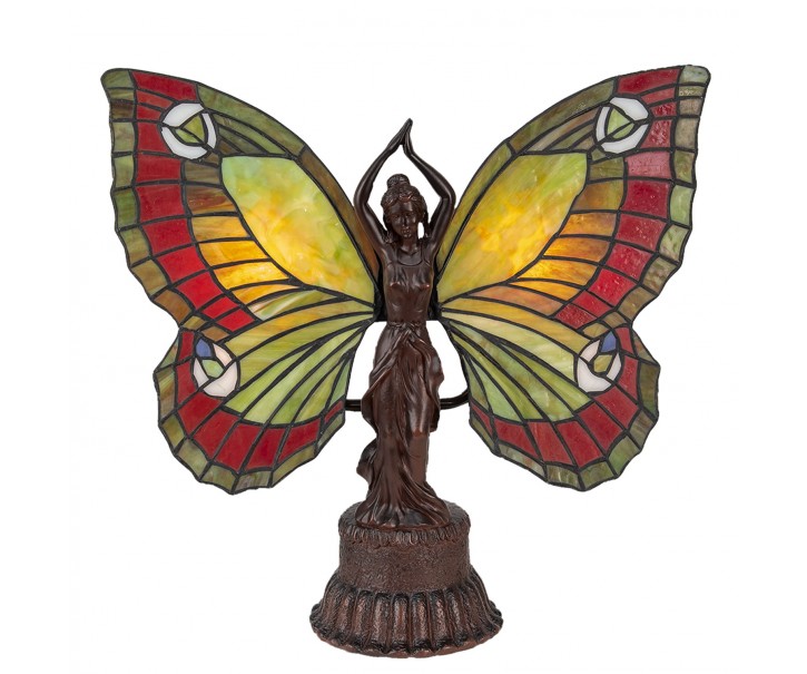 Barevná stolní lampa Tiffany Butterfly Lady - 41*20*41 cm E14/max 2*25W