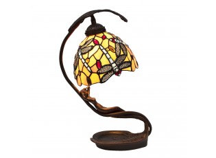 Žlutá stolní lampa Tiffany Jess s vážkou- 28*20*40 cm E14/max 1*25W