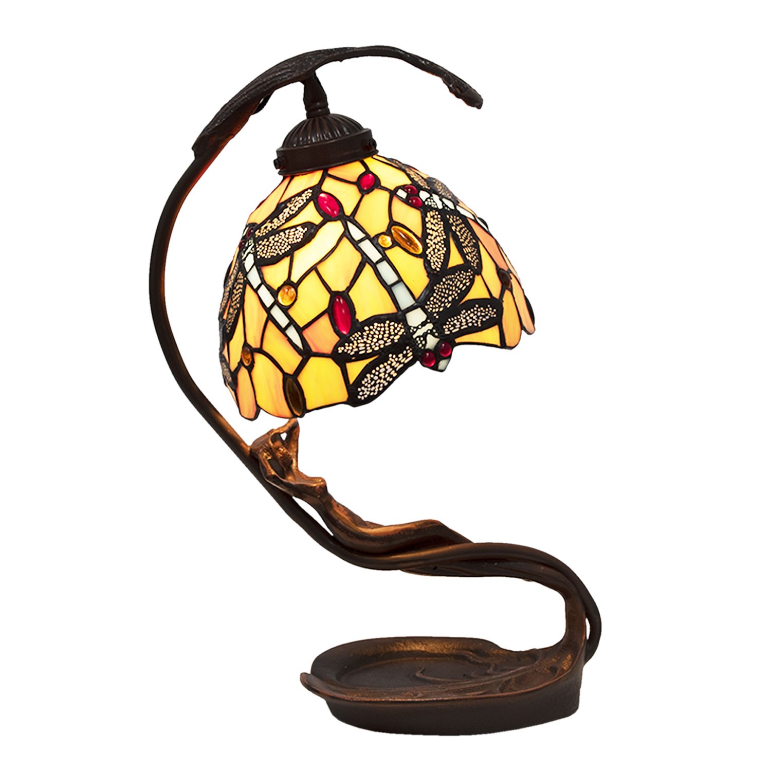 Žlutá stolní lampa Tiffany Jess s vážkou- 28*20*40 cm E14/max 1*25W Clayre & Eef