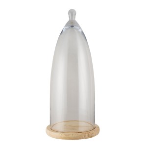 Světle hnědý dřevěný podnos se skleněným poklopem Becca - Ø 24*56 cm