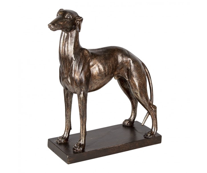 Hnědá dekorativní soška psa se zlatou patinou - 27*11*31 cm