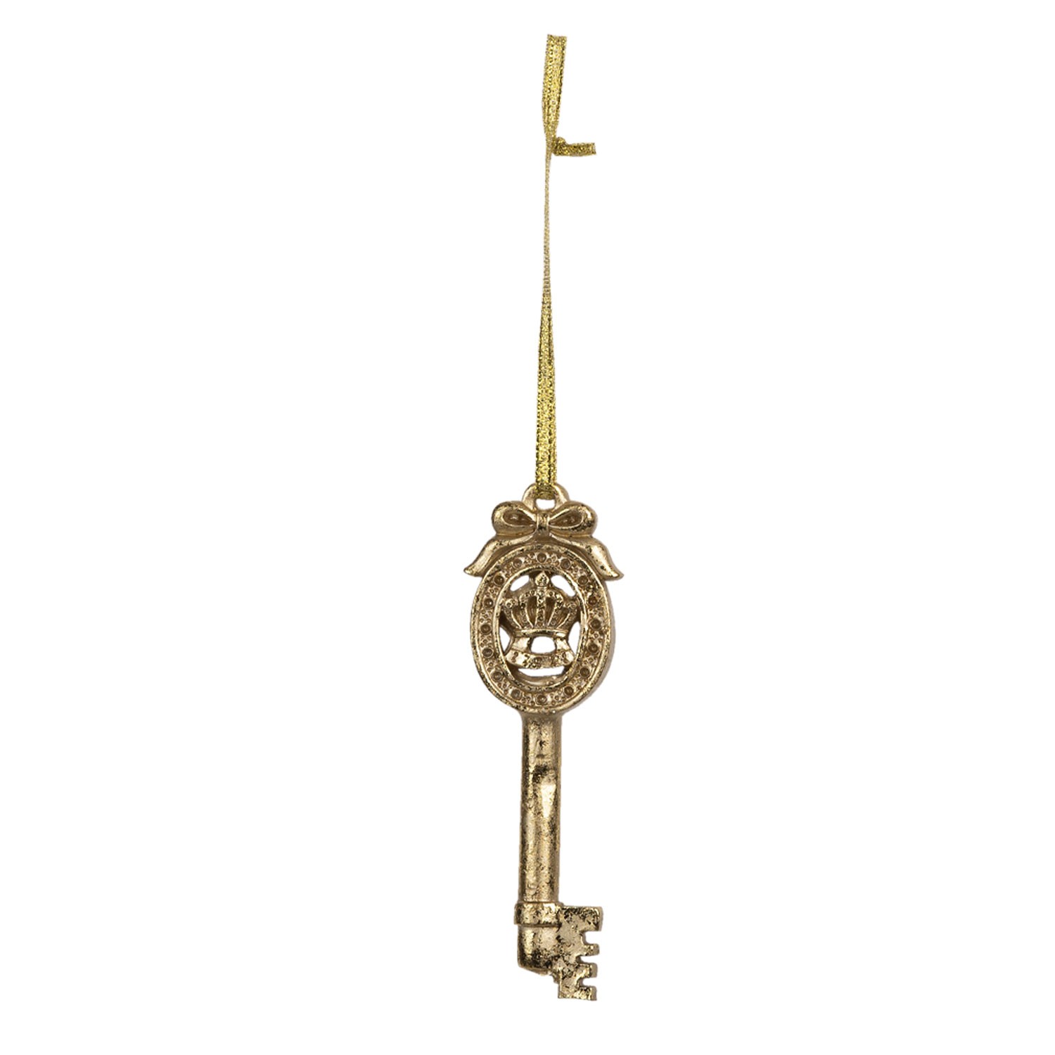 Vánoční závěsný ozdobný zlatý klíč s korunkou - 10*3*1 cm Clayre & Eef