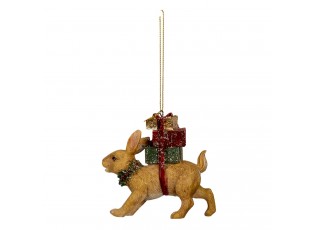 Závěsná vánoční dekorace zajíce s dárky - 9*3*9 cm
