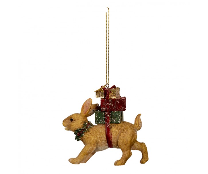 Závěsná vánoční dekorace zajíce s dárky - 9*3*9 cm